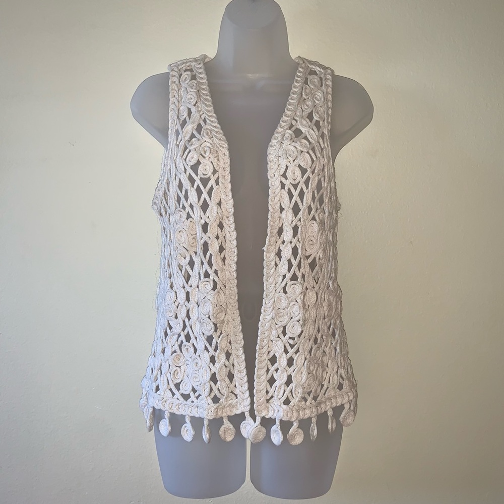 Molly Bracken - Crochet Boho Vest in Cream - Sz. XS / S / M